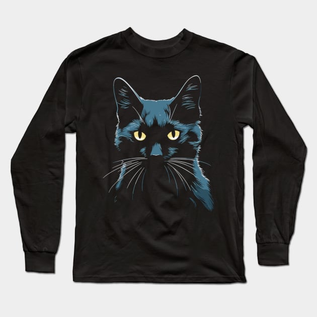 Kawaii Anime Cat Gifts Men Kids Women Black Cat Long Sleeve T-Shirt by KsuAnn